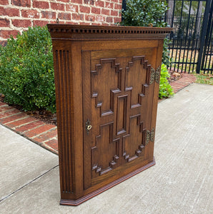 Antique English Corner Cabinet Storage Wall Cabinet Cupboard Oak Jacobean c.1920