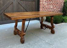 Load image into Gallery viewer, Antique Spanish Colonial Dining Table Walnut &amp; Iron Catalan Style Library Desk