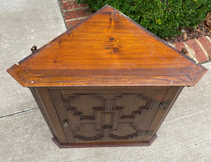 Antique English Corner Cabinet Storage Wall Cabinet Cupboard Oak Jacobean c.1920