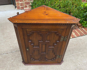 Antique English Corner Cabinet Storage Wall Cabinet Cupboard Oak Jacobean c.1920