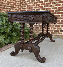 Load image into Gallery viewer, Antique English Desk Table with Drawers Carved Oak Leather Top Barley Twist 19 C