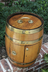 Antique English Oak Brass Banded Barrel Bar Wine Liquor Cabinet Pub Decanter