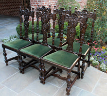 Load image into Gallery viewer, Antique English Chairs SET of 6 Renaissance Revival Oak Dining Maker&#39;s Tag 1890s