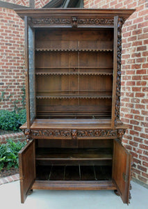 Antique French Oak Bookcase Black Forest HUNT Display Cabinet Jacobean Sideboard