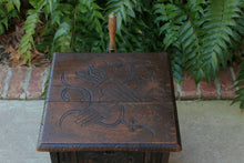 Load image into Gallery viewer, Antique English Coal Hod Scuttle Hearth Fireplace End Table Carved Oak 19th C