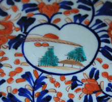 Load image into Gallery viewer, Antique English IMARI Bowl Serving Dish Plate Japan Scalloped Floral Trees Grass
