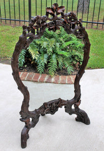 Antique French Mirror Black Forest Oak Framed or Standing Mirrored Firescreen