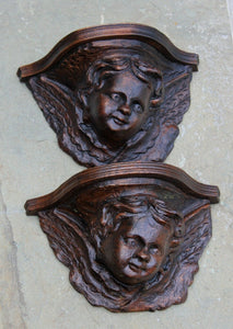 PAIR Antique French Oak Wall Shelves Corbels Angels Cherubs GOTHIC Victorian