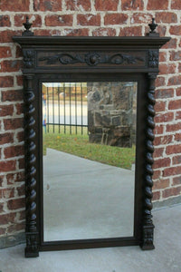 LARGE Antique English Oak Mirror BARLEY TWIST Beveled Wall Pier Mantel Mirror