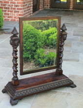 Load image into Gallery viewer, Antique English BARLEY TWIST Mirror GOTHIC Oak Tilting Dresser Vanity Mirror
