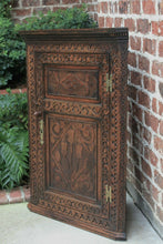 Load image into Gallery viewer, Antique English Oak CORNER Cabinet Hanging Wall Cabinet Medicine Storage Large