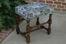 Load image into Gallery viewer, Antique English Bench Stool Walnut Barley Twist LONDON Upholstery Vanity Stool