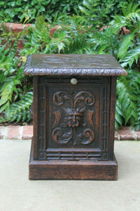 Antique English Coal Hod Scuttle Fireplace Hearth Carved Oak End Table 19th C