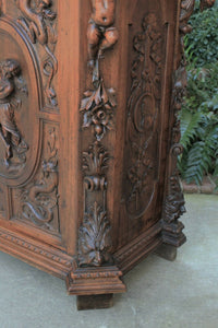 Antique French Cabinet GOTHIC Highly Carved Cabinet Cupboard Bar Liquor Walnut