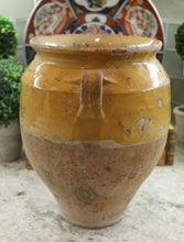 Load image into Gallery viewer, LARGE Antique French Country Confit Pot Jar Pottery Gold Yellow Glazed #1 12&quot; T