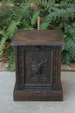 Load image into Gallery viewer, Antique English Coal Hod Scuttle Hearth Fireplace End Table Carved Oak 19th C