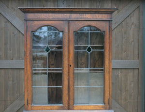 Antique English Secretary Desk Bookcase Fall Front Stained Glass BarleyTwist Oak