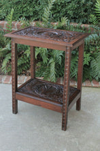 Load image into Gallery viewer, Antique English Oak End Table 2-Tier Highly Carved Trees Vines Side Table