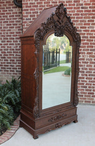 Antique French Wardrobe Armoire Cabinet Closet Bookcase Walnut Rococo Mirrored