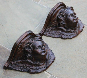 PAIR Antique French Oak Wall Shelves Corbels Angels Cherubs GOTHIC Victorian