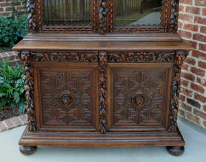 Antique French Oak Bookcase Black Forest HUNT Display Cabinet Jacobean Sideboard