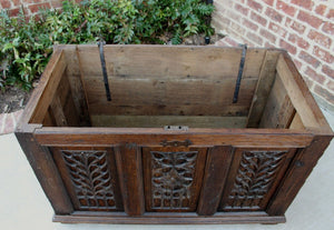 Antique French GOTHIC Oak Coffer Chest Blanket Box Entry Table Trunk 19th C