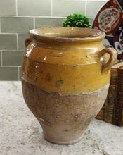 Load image into Gallery viewer, LARGE Antique French Country Confit Pot Jar Pottery Gold Yellow Glazed #1 12&quot; T