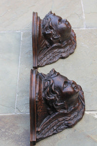 PAIR Antique French Oak Wall Shelves Corbels Angels Cherubs GOTHIC Victorian