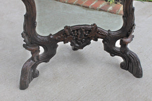 Antique French Mirror Black Forest Oak Framed or Standing Mirrored Firescreen
