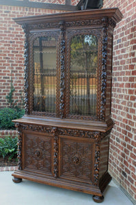 Antique French Oak Bookcase Black Forest HUNT Display Cabinet Jacobean Sideboard