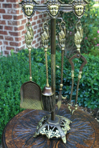 Antique English Brass Fireplace Tool Set Accessories GOTHIC Hearth Set PETITE