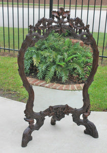 Antique French Mirror Black Forest Oak Framed or Standing Mirrored Firescreen