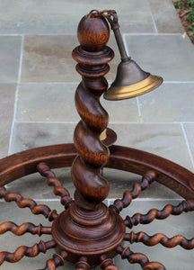 Antique English Oak BARLEY TWIST Chandelier ROUND Ceiling Lamp Lighting Fixture