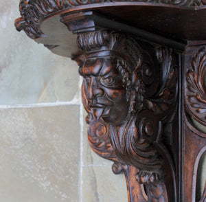 LARGE Antique French Oak Wall Shelf Corbel Bracket GOTHIC Hand Carved Figural