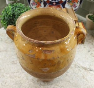 LARGE Antique French Country Confit Pot Jar Pottery Gold Yellow Glazed #1 12" T