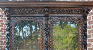 Antique French Oak Bookcase Black Forest HUNT Display Cabinet Jacobean Sideboard