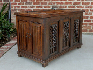 Antique French GOTHIC Oak Coffer Chest Blanket Box Entry Table Trunk 19th C