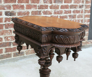 Antique French Walnut Victorian Renaissance Dolphin Pedestal Footed Side Table
