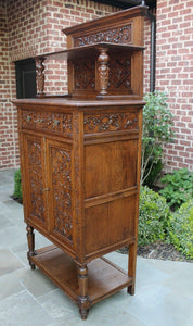Tall Antique French Cabinet Bookcase Gothic Vestry Altar Wine Bar Carved Oak