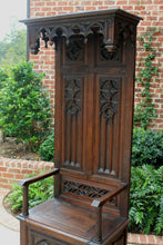 Load image into Gallery viewer, Antique French Carved Oak HALL SEAT MONK&#39;S BENCH Throne Chair Canopy TALL 19th C