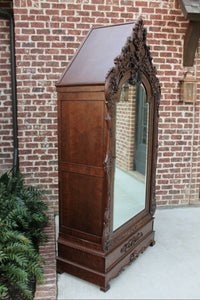 Antique French Wardrobe Armoire Cabinet Closet Bookcase Walnut Rococo Mirrored