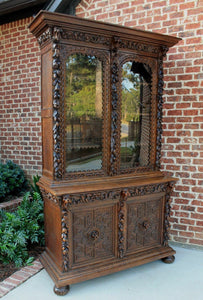 Antique French Oak Bookcase Black Forest HUNT Display Cabinet Jacobean Sideboard