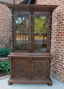 Antique French Oak Bookcase Black Forest HUNT Display Cabinet Jacobean Sideboard