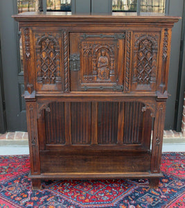 Antique French Carved Oak Gothic Sacristy Vestry Altar Wine Cabinet Bar Catholic