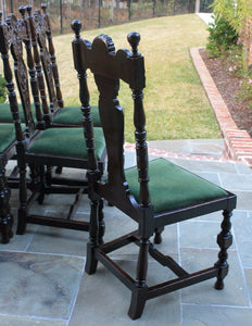 Antique English Chairs SET of 6 Renaissance Revival Oak Dining Maker's Tag 1890s