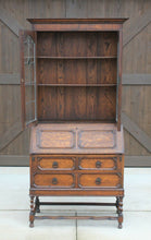 Load image into Gallery viewer, Antique English Secretary Desk Bookcase Fall Front Stained Glass BarleyTwist Oak