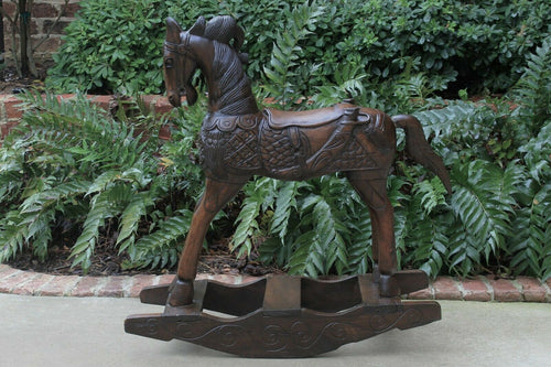Vintage English Carved Oak Child's Doll's Rocking Horse