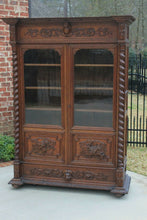 Load image into Gallery viewer, Antique French Barley Twist Bookcase Oak Cabinet w Drawer Renaissance Revival