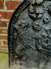 Load image into Gallery viewer, Antique French Cast Iron Fireback Fireplace Hearth Heraldic Knights Lions 18th C