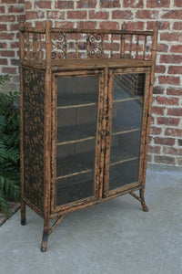 Antique English Tortoise Bamboo Lacquer Chinoiserie Bookcase Display Cabinet